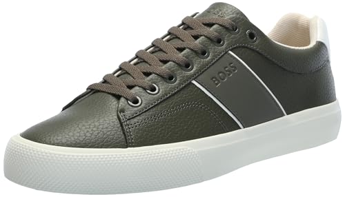 Image of BOSS Men's Aiden Logo Block Leather Low Top Sneakers | Casual Shoes