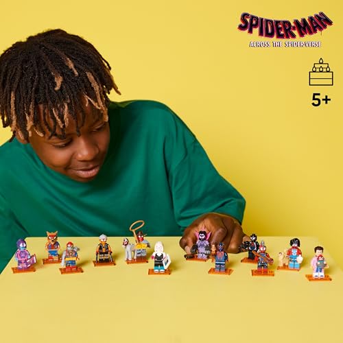 Lego Spiderman Minifiguren Serie mit 12 Spider-Man Figuren: Komplett-Set der Lego Minifiguren Serie 71050 Across The Spider-Verse (inkl. bedruckter Fliese)