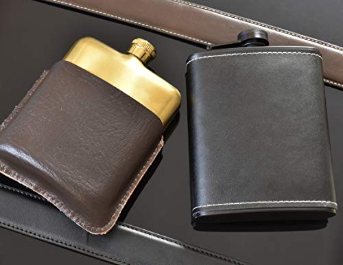 Leather Hip Flask For Liquor 8 Ounce Stainless Steel Black Hinge Leak-Proof With Funnel For Men And Women #TOP4
