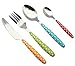 EXZACT Cutlery Set 24pcs Polka Dot Mixed Colours, Stainless Steel with Color Handles - 6 Forks, 6 Dinner Knives, 6 Dinner Spoons, 6 Teaspoons EX07 (Mixed Colour x 24)