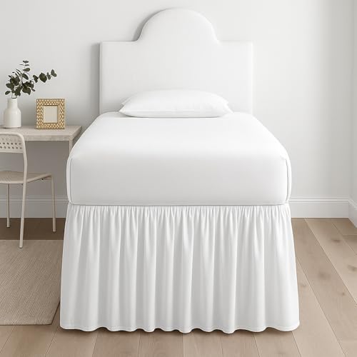 Premium Microfiber College Dorm Room Bed Skirt Twin XL 39 x 80 Extended 32 Drop Split Corner Dust Ruffle Wrinkle Resistant Durable Easy Care White Solid