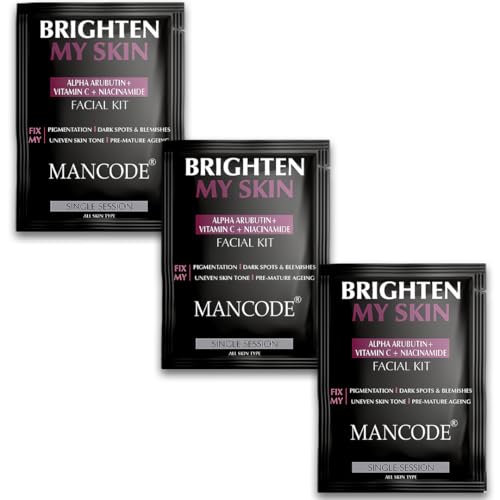 Image of Mancode Brighten My Skin Facial Kit For Men | Salon-Like Glowing Skin In 6 Easy Steps | Improves Skin Texture | Instant Glow | Suitable For All Skin Types - 3 x 58 G (Pack of 3)