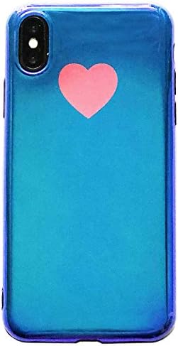 YeLoveHaw iPhone Xs Case for Girls, Glitter Sparkle Bling Cute Blue Ray Shell Phone Case with Pink Love-Hearts Pattern [Flexible Soft, Slim Fit, Full Protective Cover] for iPhone Xs/X (Blue Ray)