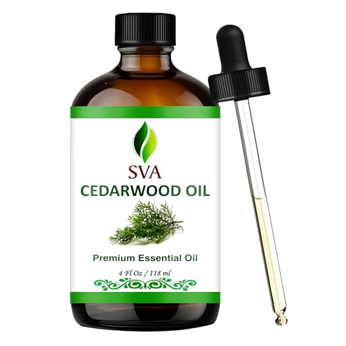 SVA Cedarwood Essential Oil – 4 Fl Oz – 100% Natural Cedar Juniperus Mexicana Oil - for Diffuser, Hair Care, Face, Skin Care, Aromatherapy, Scalp and Body Massage, Soap and Candles – with Dropper