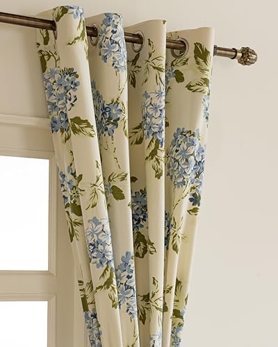 Image of THE LINEN COMPANY Duck Canvas Printed Curtains 5 Feet for Window, Floral Pattern Window Drapes, 5ft Set of 2, Flower Heaven Blue
