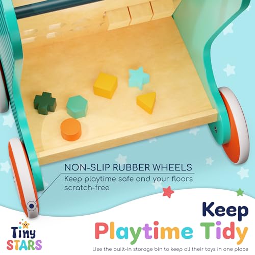 Tiny Stars Wooden Baby Push Walker, Toddler Push Walker, Baby Activity Center, Walking Toys for 1 Year Old, Push and Pull Learning Activity Walker, Baby Push Toy for Girls & Boys, Wooden Walkers.