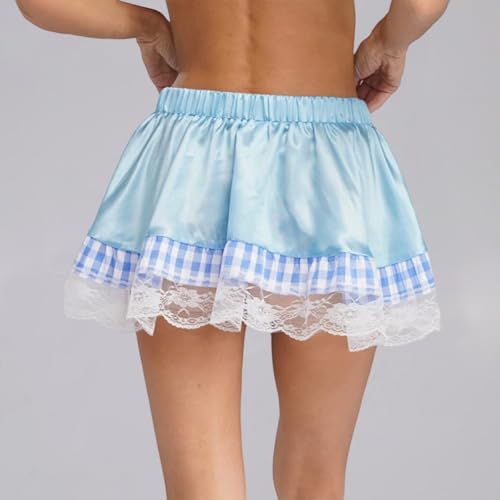 Women Gingham Skirt Y2k Plaid Ruffle Bow Elastic Waist Aline Lace Trim Cake Layered Flowy Mini Skirt Going Out2