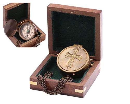 Brújula de bolsillo personalizada de latón con caja de madera miniatura 5