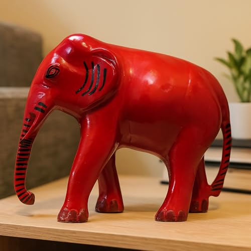 Image of Pure Brass White /Red Elephant | Vastu Elephant for Home and Office Decor | 100% Brass Showpiece Item (Red)