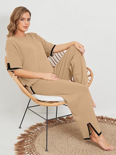 Image of TIGMA Women Casual Summer co ords Set Track Suit Oversized Top Baggy Pant,Top and Pajama Set