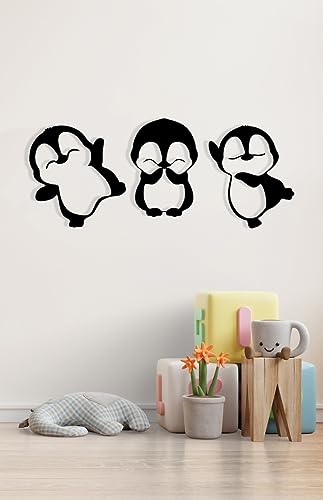 Image of Home Decor Baby Penguins Wood Wall Art Set (12 inch Height) VR 3047