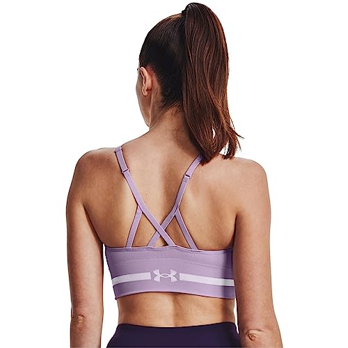 Image of Under Armour Women's Seamless Low Long Bra, Octane (566) /Pink Note, X-Small