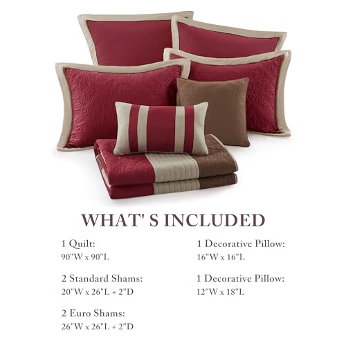 Madison Park Attingham Reversible Quilt Set - All Season Breathable Coverlet, Lightweight Cozy Bedding Layers, Matching Shams, Full/Queen(90"x90"), Red 7 Piece by Madison Park - Image 6