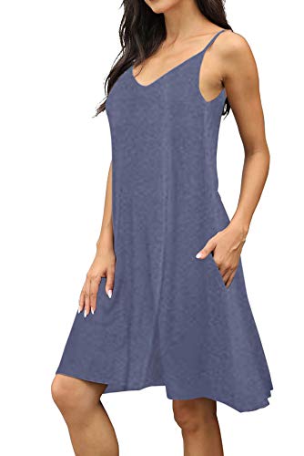 Image of Women's Summer Spaghetti Strap Casual Swing Tank Beach Cover Up Dress with Pockets