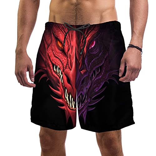 Short de bain dragon chinois XL pour homme rouge et violet à taille élastique