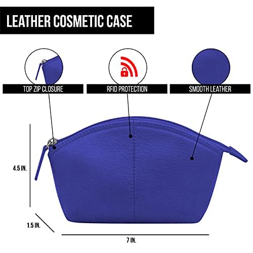 Image of ili New York Genuine Leather RFID Blocking Cosmetic Makeup Pouch - Cobalt