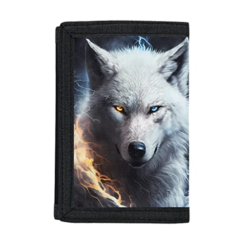 GLUDEAR Kids Boys Girls Wallet Trifold Youth Wallet Coin Pocket Card Holders Outdoor Novelty Wallet Money Organizer,White Wolf