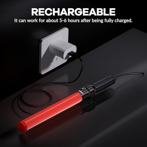Image of E-riding 20 Pack 16 Inch Rechargeable Traffic Wand, Red Traffic Control Baton with 2 Flashing Modes, LED Safety Light Wand, Air Marshaling Wand for Airport, Parking, Car Directing