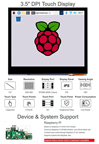 Image of for Raspberry Pi 4B /3B+ /3B /3A+ /Pi Zero W /Zero 2 W /WH, 3.5inch DPI LCD 640x480, IPS Capacitive Touch Screen Toughened Glass Cover DPI666 262K Colors 60Hz Refresh Rate