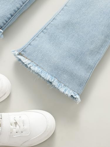Floerns Toddler Girl's Flare Leg Elastic Waist Ripped Raw Hem Button Baggy Jeans Solid Casual Denim Pants4