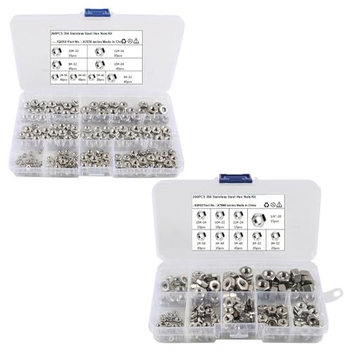 Tuercas hexagonales de acero inoxidable de alta resistencia mecánica, kit de 9 unidades