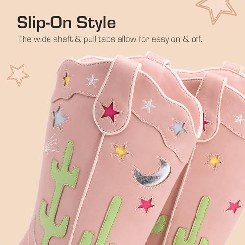 DREAM PAIRS Girls Cowboy Boots Cowgirl Mid Calf Western Boots with Low Heel Square Toe for Little Kid/Big Kid3