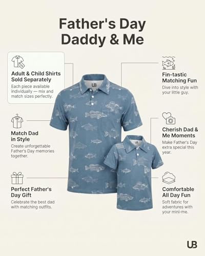 Image of Unique Baby Boys Daddy and Me Matching Fish Pattern Polo Shirt