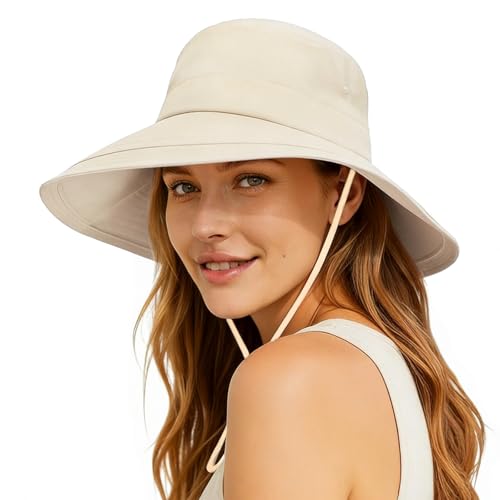 lifwimner Chapeau de Soleil Femme Casquette à Large Bord Queue de Cheval, Chapeau Boonie Pliable Imperméable pour Pêche Jardinage Randonnée Vacances...