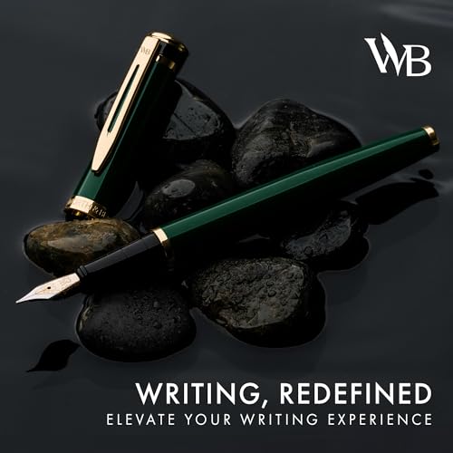 Image of Wordsworth & Black Luxury Fountain Pen Set for Writing, Medium Nib, Green | Gift for Men & Women, Brass Body, 18K German Iridium, Calligraphy, Converter + 24 Ink Cartridges, Refillable, Leak-Free