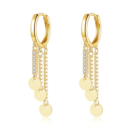Loutade 925 Sterling Silber Ohrringe Hängend mit Quaste, hypoallergene Lange Kette Creolen für Damen