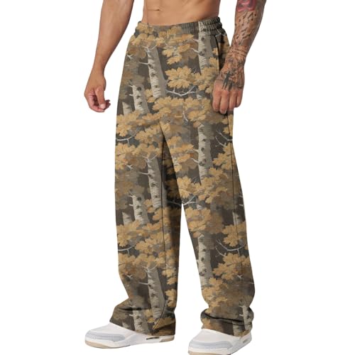Mens Stylish Camo Printed Camouflage with Elastic Waist Casual Ankle Length and Side Pockets Pants for Autumn