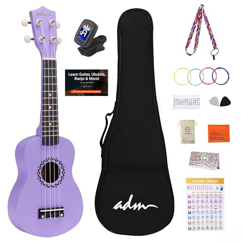 ADM Juego de ukelele soprano para niños y principiantes, kit de iniciación de ukelele con bolsa,...