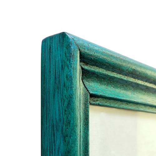 Image of Handcrafted Blue Wooden Rectangular Photo Frame, A4 (21 x 29.7 cm) Display for Artworks, Pictures and Photos of Your Loved Ones, Best for Home, Office, and Wall Decoration (Blue Wave)