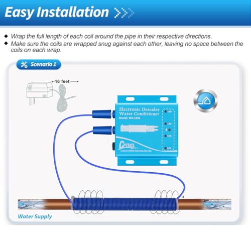Elektronischer Wasserentkalker, salzfreier harter Wasseraufbereiter, reduziert Kalk, verhindert Ablagerungen (blau)