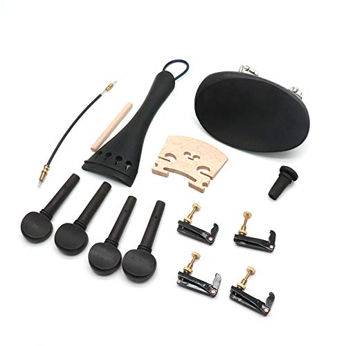 Timiy 4/4 Wood Violin Parts Fine Tuners Tailpiece Pegs Chinrest Endpin Bridge Set,Black