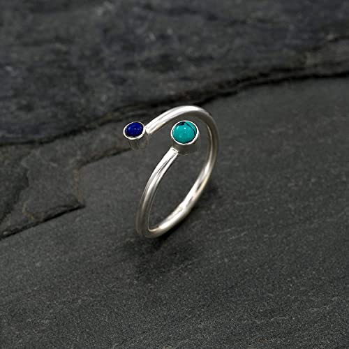 Gemstone Toe Ring, Sterling Silver Open Adjustable Foot Or Midi Knuckle Ring, Bezel Set Multi Stone Toe Ring, Unique Bohemian Beach Jewelry, Boho Summer Wedding Accessories (Lapis & Turquoise) #TOP2
