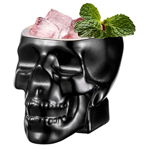 Mygift 2.8 Oz Novelty Skull Shaped Shot Glasses In Matte Black And Gold Tone, Decorative Spooky Halloween Skeleton Face Liquor Shooter Glass, Set Of 6 #TOP5