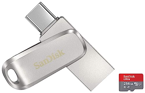 Image of SanDisk Ultra microSDXC UHS-I Card, 256GB, 150MB /s R, 10 Y Warranty, for Smartphones & Ultra Dual Drive Luxe USB Type C Flash Drive (Silver, 128 GB, 5Y - SDDDC4-128G-I35)