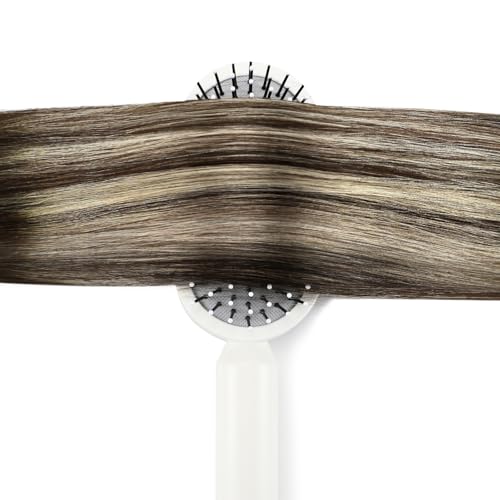 Image of Full Shine Invisible Weft Hair Extensions 18 Inch 105G Remy Straight Hair | Color 2 /60 /2 Dark Brown To Platinum Blonde Mix, Invisible Sew In, Party Styling, Photoshoot Looks, Add Volume