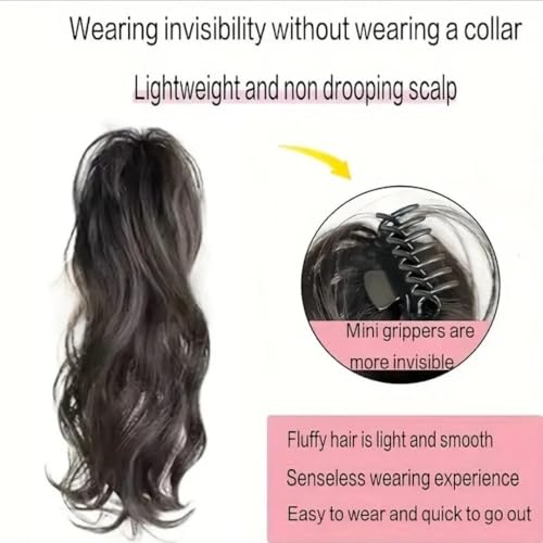 Image of HAIR WALA Fountain High Ponytail Hair Extension with Shark Clip Waterfall Half-Up High Ponytail Curly Wavy Braids Large Claw Clip for Women Girls, 15 Inch Long - Brown (Matte Finish)