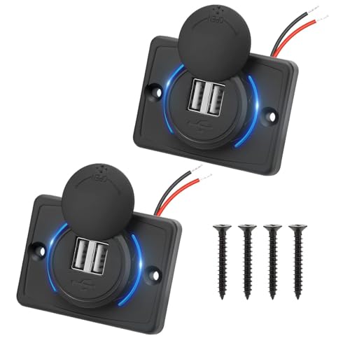 Alrens 2 Pièces Prise de Chargeur de Voiture Double USB 4.8A avec Interrupteur, 12V/24V Panneau de USB Commande Double Port Chargeur, Pour Voiture, Marine,...