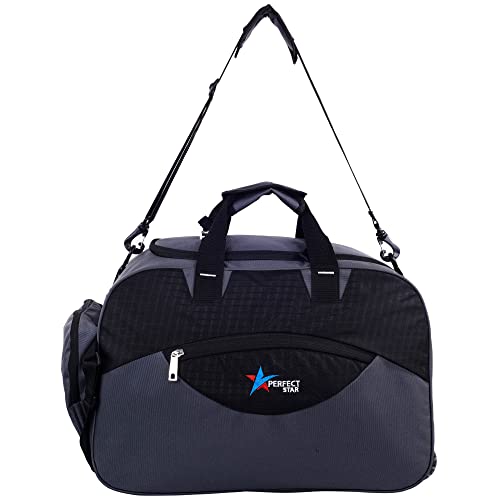 Image of Perfect Star 65L Duffle Bag with Wheels for Travelling | Lightweight Polyester Trolley Bag | Hand Carry Travel Bag for Men and Women | Weekend Trip Luggage Bag (Grey Black)