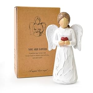 Guardian Angel Statue, Healing Angel Figurines for Women, Resin Angel Statue Holding a Heart for Thanksgiving Christmas Home Decor Ornament Memorial Gifts