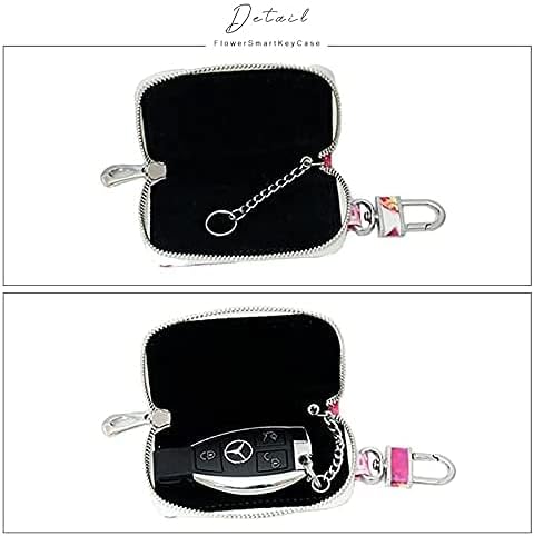 [ジゼル] キーケース スマートキー対応 カラビナ 車 花柄 キーカバー コンパクト デザイン レディース (フラワーピンク)