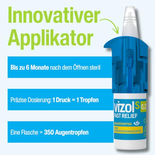 Vizol S 0,21% Fast Relief Augentropfen10 ml lindern sofort und wirksam leichte bis mittelschwere Symptome trockener und gereizter Augen… – Ansicht 2