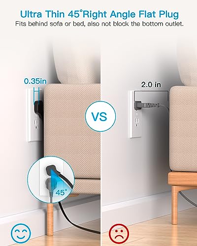 Power Strip Surge Protector, HANYCONY 5Ft Ultra Thin Flat Extension Cord with Multiple Outlets, 8 Widely Outlet Extender 4 USB Ports(2 USB C), 1080J Wall Mount for College Dorm Room Essentials Black