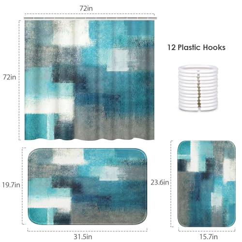 ArtSocket Bathroom Set of 3, Shower Curtain and Bath Rugs Teal Grey by ArtSocket - Used condition - Image 2