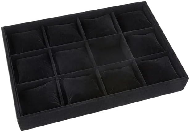 Jewelry Watch Tray 1pc Jewelry Organizer Tray 12 Grid Watch Bracelet Pillows Velvet Display Showcase Stackable Bangle Holder For Men Women Bracelet Display Holder(Black)