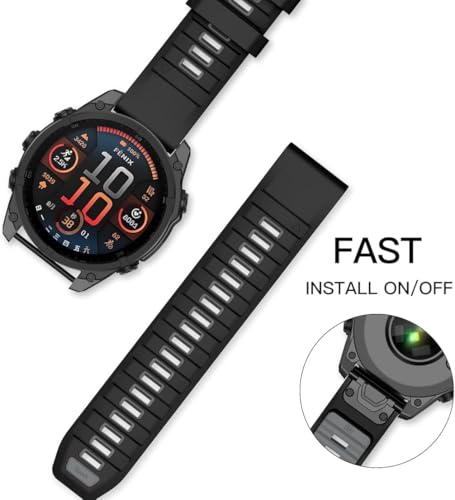 Image of Zitel Band Compatible with Garmin Fenix 8 AMOLED 51mm /8 Pro 51mm, Fenix 7X /7XPro, 6X /6X Pro, 5X /5X Plus, 3 /3 HR, Descent MK1 /2i /3i, Enduro 3 /2 - Quickfit 26mm Silicone Sport Strap