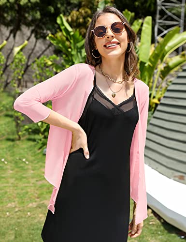 Image of Aiboria Womens 3 /4 Sleeve Shrug Sheer Mesh Bolero Tie Front Cropped Cardigan S-XXL